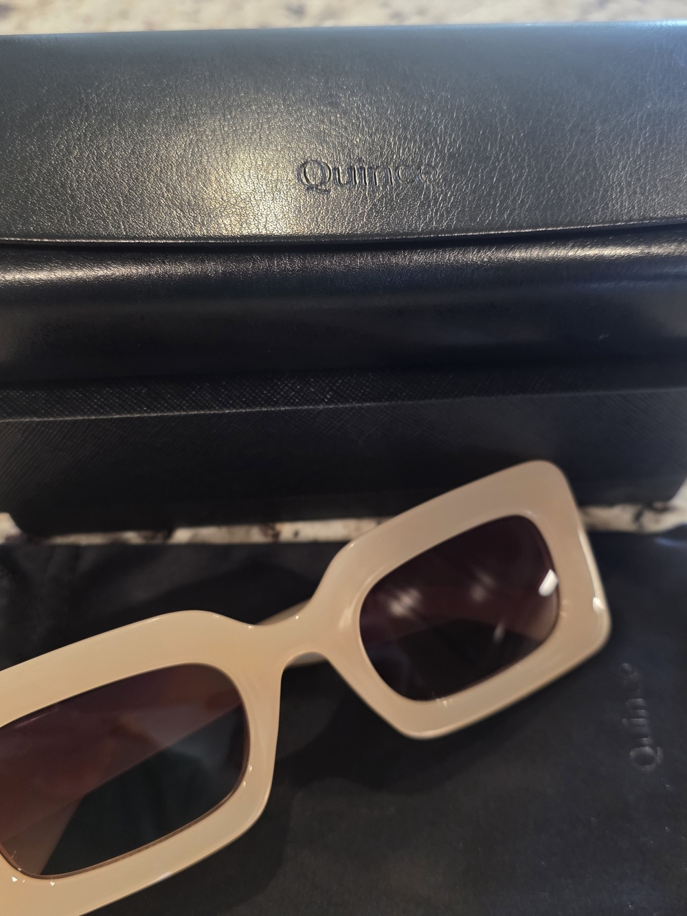 Quince Beige Oversized Rectangular Sunglasses
